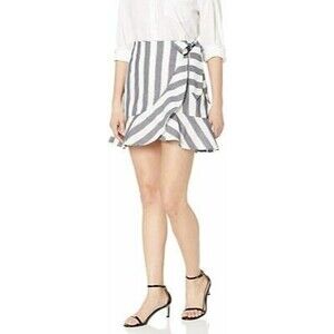 The Fifth Label Sequence Wrap Mini Skirt Size S Ruffle Striped Navy Ivory NWT A4